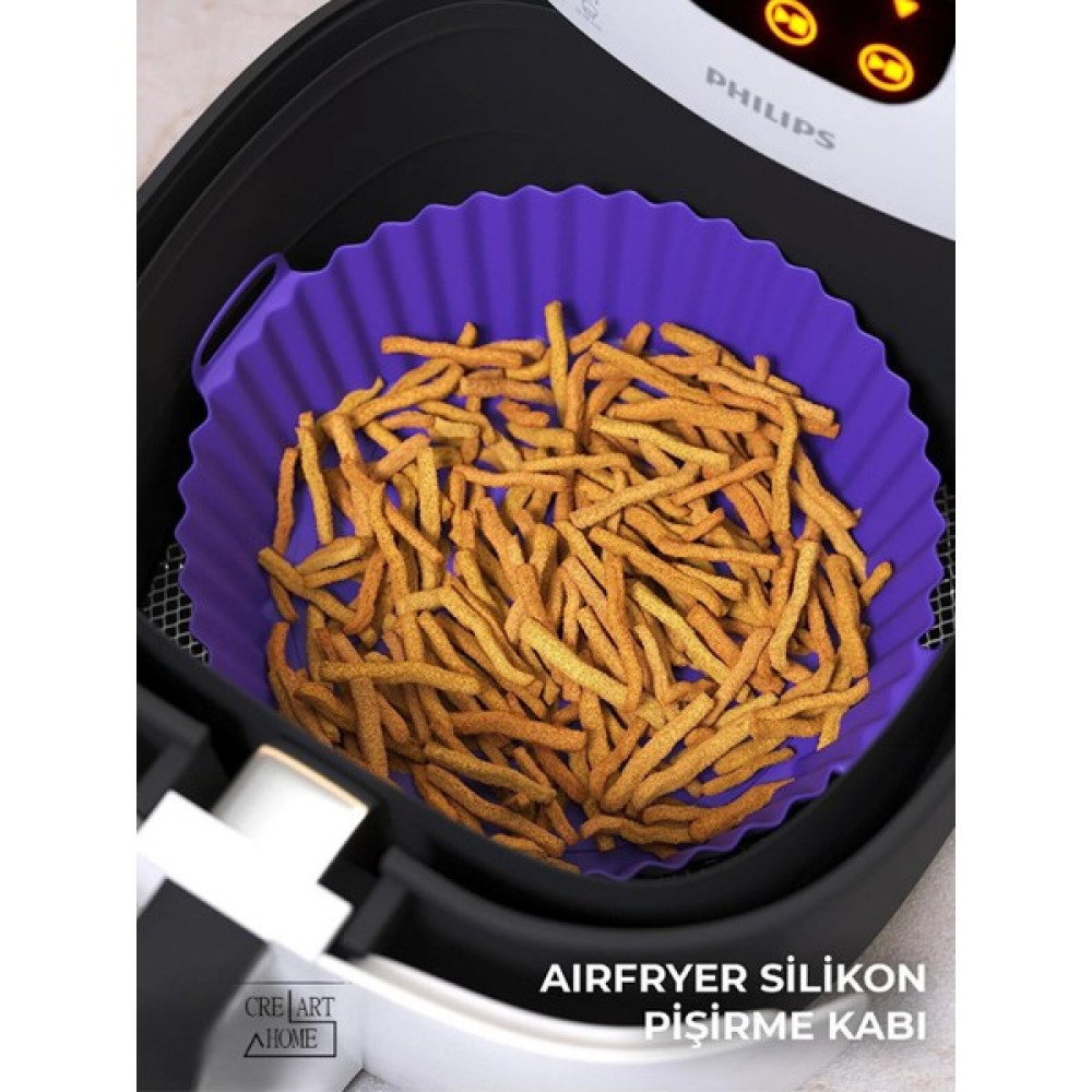 Creart Home Crearthome Siyah Airfryer Silikon Pişirme Kabı 20X5 cm Bpa Içermez Airfryer Pişirme Kağıdı Aksesuar Kalıbı - Mor Kek Kalıpları Fiyatı