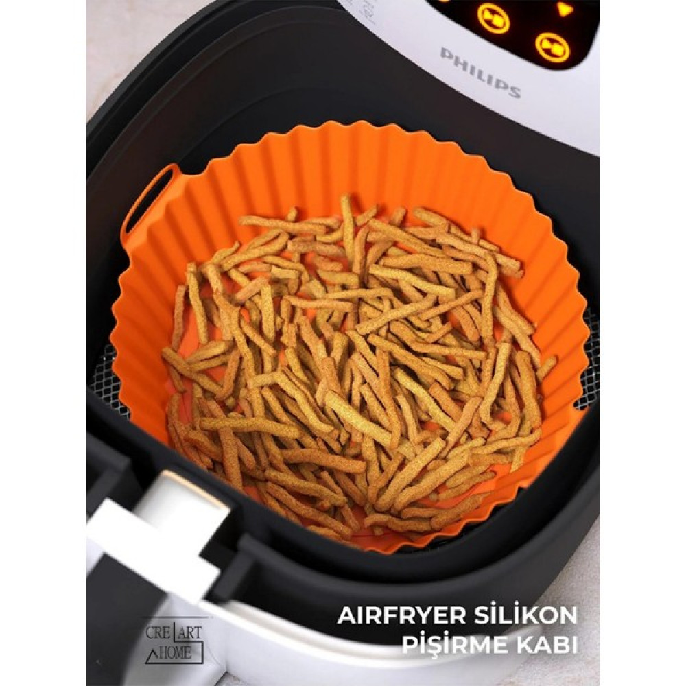 Creart Home Crearthome Siyah Airfryer Silikon Pişirme Kabı 20X5 cm Bpa Içermez Airfryer Pişirme Kağıdı Aksesuar Kalıbı - Turuncu Kek Kalıpları Fiyatı