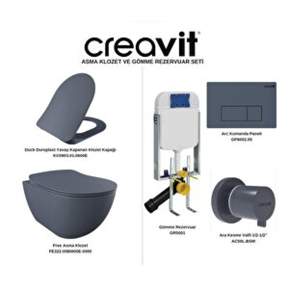 Creavit Fe322 Asma Klozet Ve Gömme Rezervuar Seti Basalt Mat Klozet Fiyatı