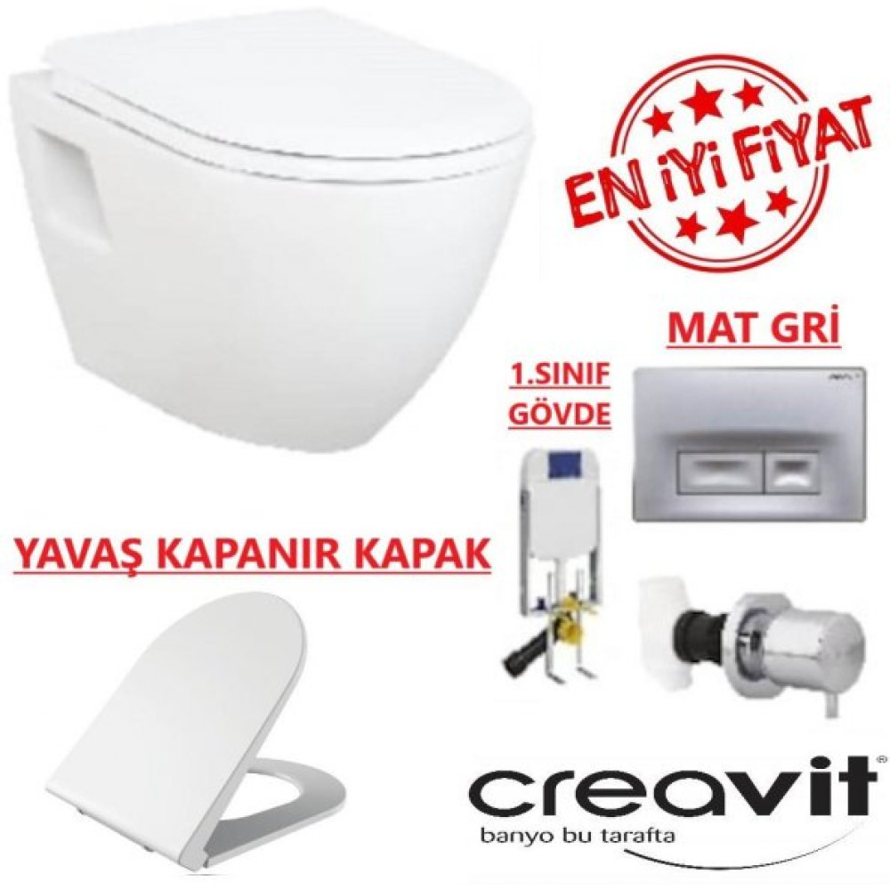 Creavit Gr5001 Gomme Rezervuar - Tp325 Asma Klozet 5Li Set Yavas Klozet Fiyatı