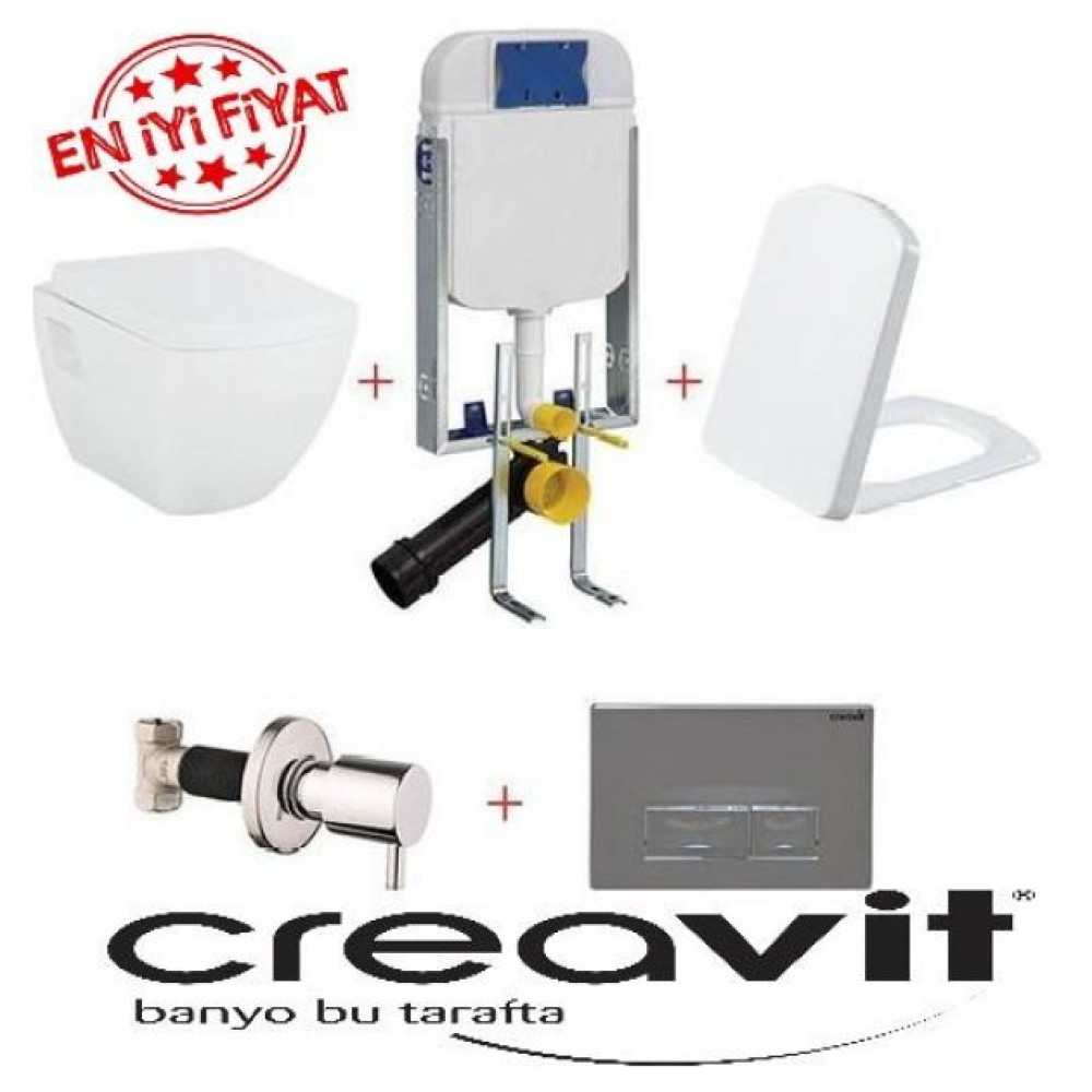 Creavit Tp326 Gomme Rezervuar - Asma Klozet Seti 5 Parca Tam Taki Klozet Fiyatı