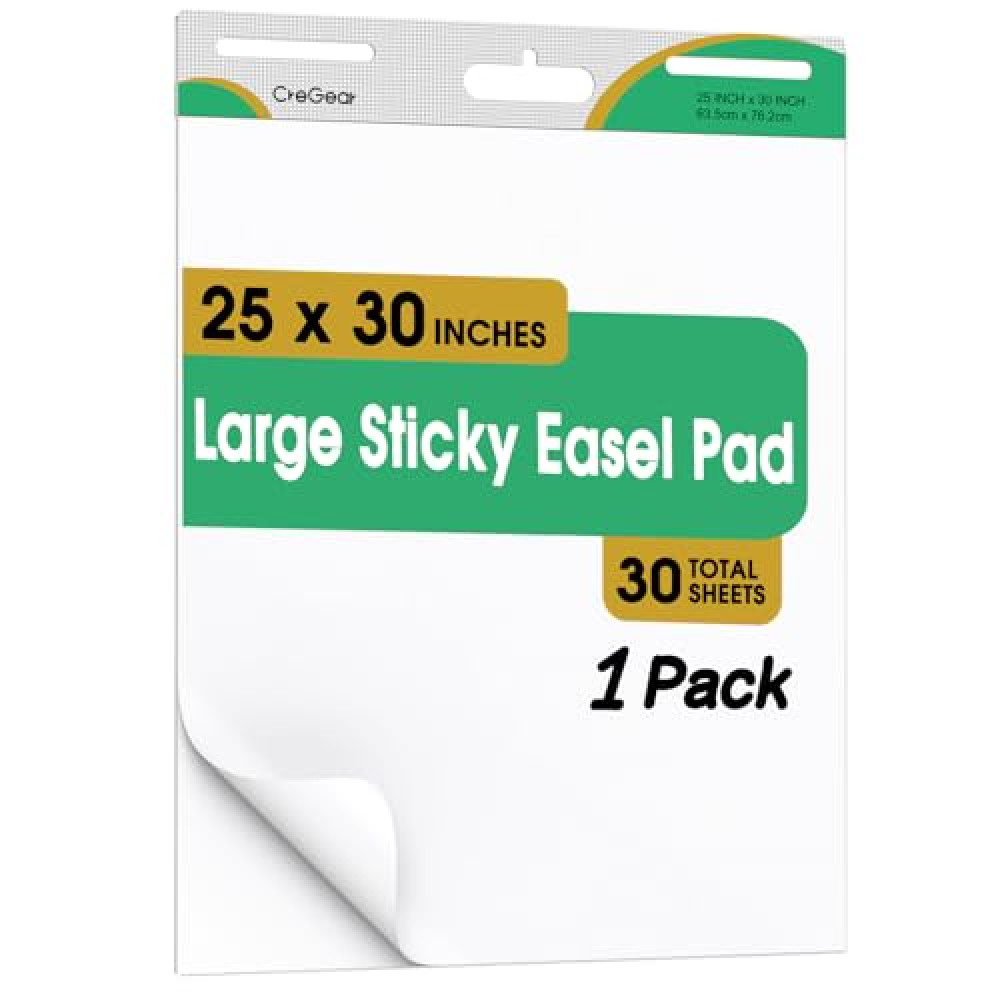 CREGEAR Sticky Easel Pad, 25 x 30 Inches, 1 Pack 30 Sheets/Pad, Large White Sticky Easel Paper for Office and Classrooms, Flip Chart Paper for Teachers Easel Fiyatı