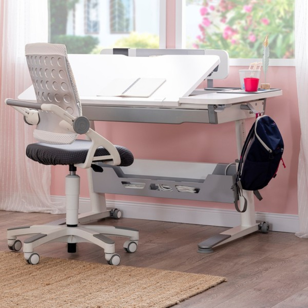 Creo Mobili Sirius Advanced Yükseklik Ayarlı Çalışma Masası Takımı ( Çalışma Masası + Sandalye )- Beyaz/gri - 120 x 75 x 75 cm - Gri Çalışma Masası Fiyatı