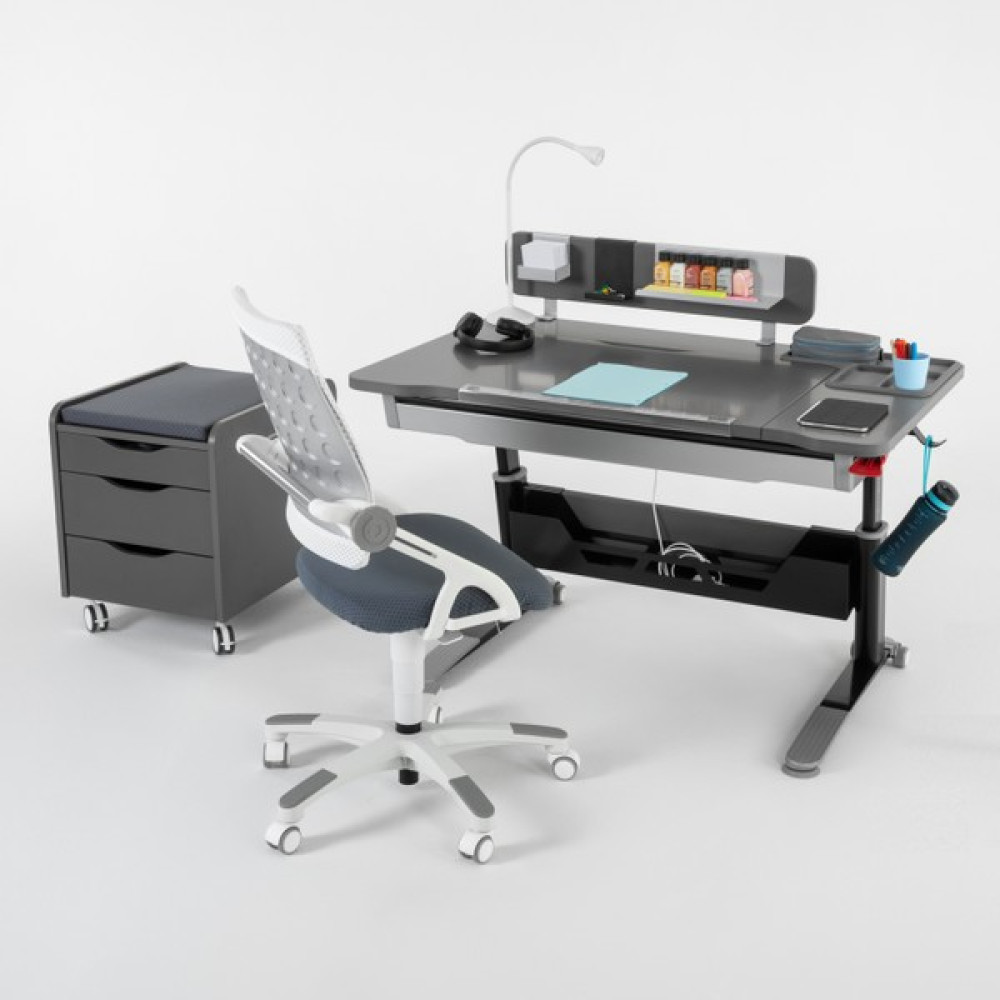 Creo Mobili Sirius Delüx Yükseklik Ayarlı Çalışma Masası Takımı ( Çalışma Masası + Sandalye + Keson )- Antrasit/gri - 120 x 75 x 75 cm - Antrasit Çalışma Masası Fiyatı