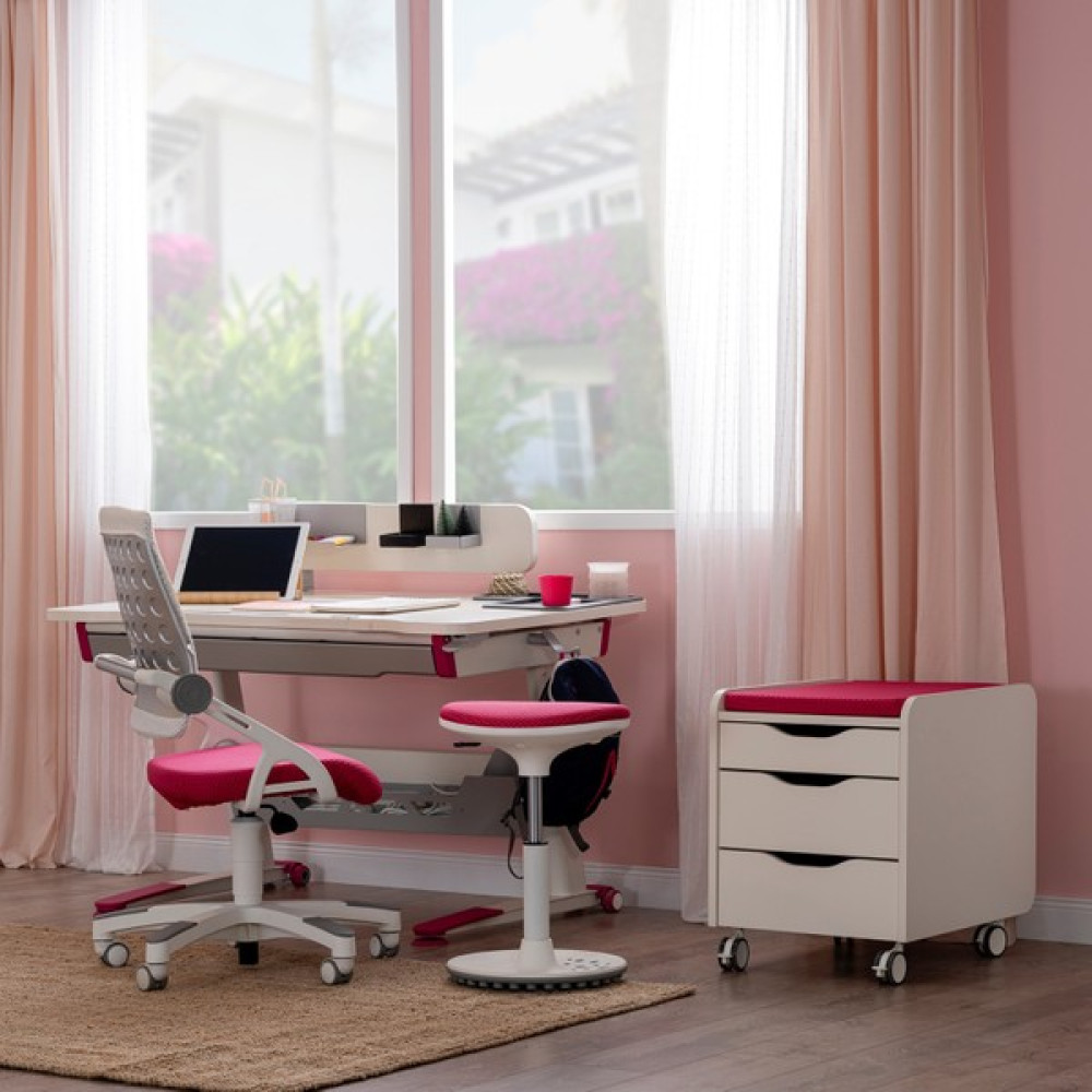 Creo Mobili Sirius Premium (Çalışma Masası+ Sandalye+ Keson +Tabure)- Beyaz/fuşya - 120 x 75 x 75 cm - Fuşya Çalışma Masası Fiyatı