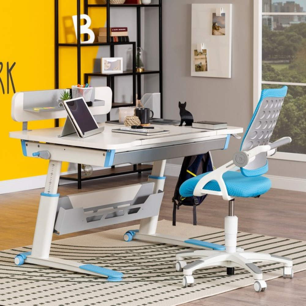 Creo Mobili Sirius Simple Yükseklik Ayarlı Çalışma Masası- Beyaz/mavi - 120 x 75 x 75 cm - Mavi Çalışma Masası Fiyatı