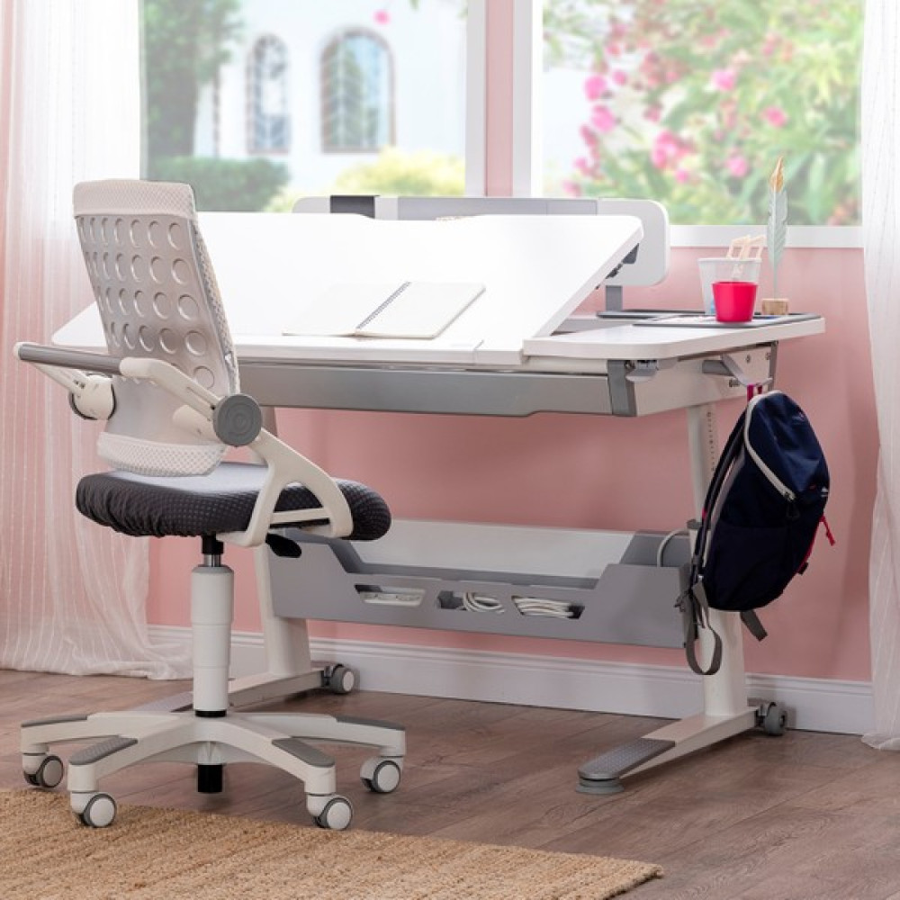 Creo Mobili Sirius Standart ,Yükseklik Ayarlı Çekmeceli Raflı Çalışma Masası - Beyaz/gri - 120 x 75 x 75 cm - Gri Çalışma Masası Fiyatı