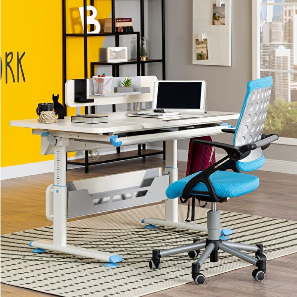 Creo Mobili Vega Advanced Yükseklik Ayarlı Çalışma Masası Takımı - Beyaz/mavi - 130 x 70 x 75 cm - Mavi Çalışma Masası Fiyatı