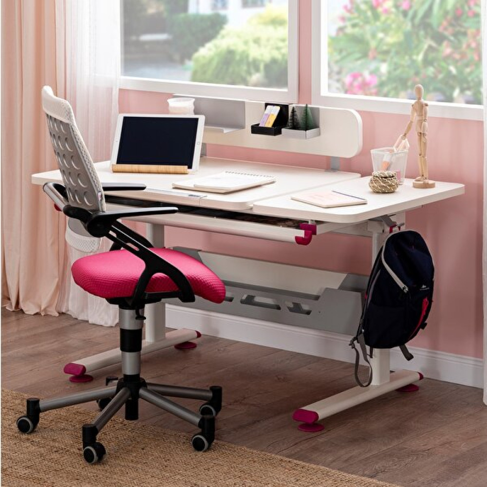 Creo Mobili Vega Advanced Yükseklik Ayarlı Çalışma Masası Takımı(Çalışma Masası + Sandalye) - Beyaz/fuşya - 130 x 70 x 75 cm - Fuşya Çalışma Masası Fiyatı