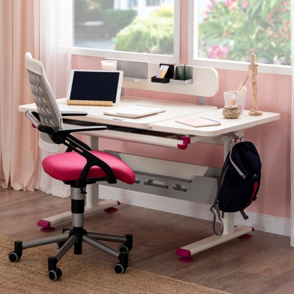 Creo Mobili Vega Basic Yükseklik Ayarlı Çekmeceli Çalışma Masası - Beyaz/fuşya - 130 x 70 x 75 cm - Fuşya Çalışma Masası Fiyatı