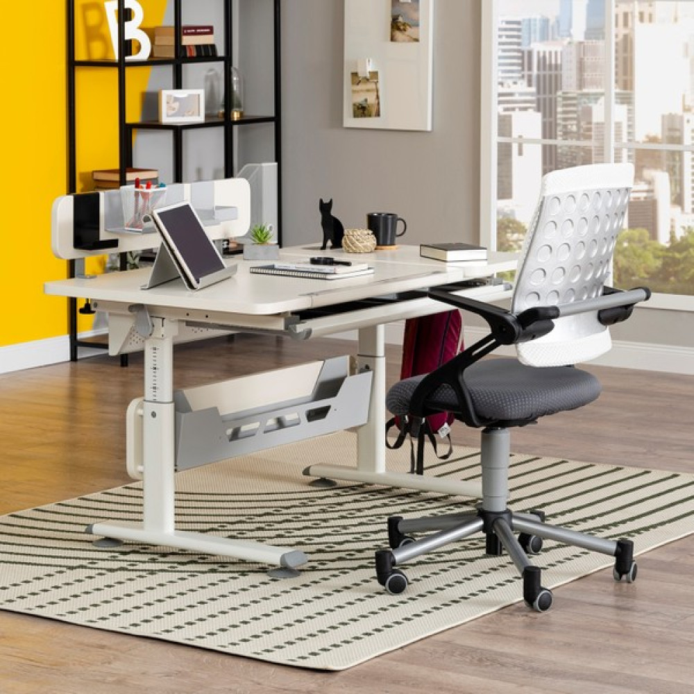 Creo Mobili Vega Basic Yükseklik Ayarlı Çekmeceli Çalışma Masası - Beyaz/gri - 130 x 70 x 75 cm - Gri Çalışma Masası Fiyatı