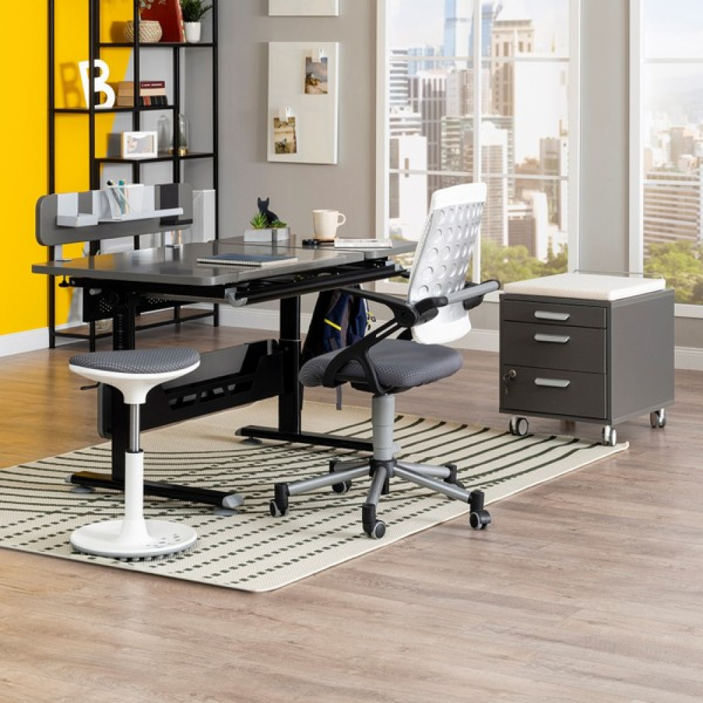 Creo Mobili Vega Delüx Yükseklik Ayarlı Çalışma Masası Takımı (Çalışma Masası + Sandalye + Keson) - Antrasit/gri - 130 x 70 x 75 cm - Antrasit Çalışma Masası Fiyatı