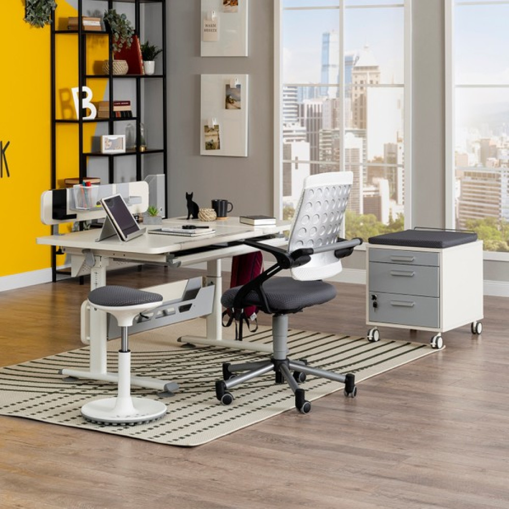 Creo Mobili Vega Premium (Çalışma Masası+ Sandalye+ Keson +Tabure)  - Beyaz / Gri - 130 x 70 x 75 cm Çalışma Masası Fiyatı