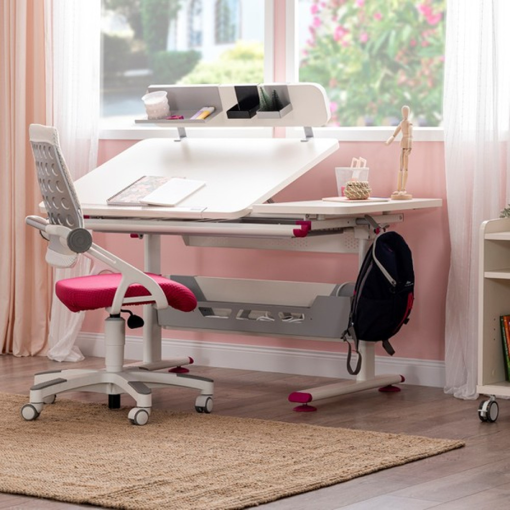 Creo Mobili Vega Simple Yükseklik Ayarlı Çalışma Masası - Beyaz/ Fuşya - 130 x 70 x 75 cm Çalışma Masası Fiyatı