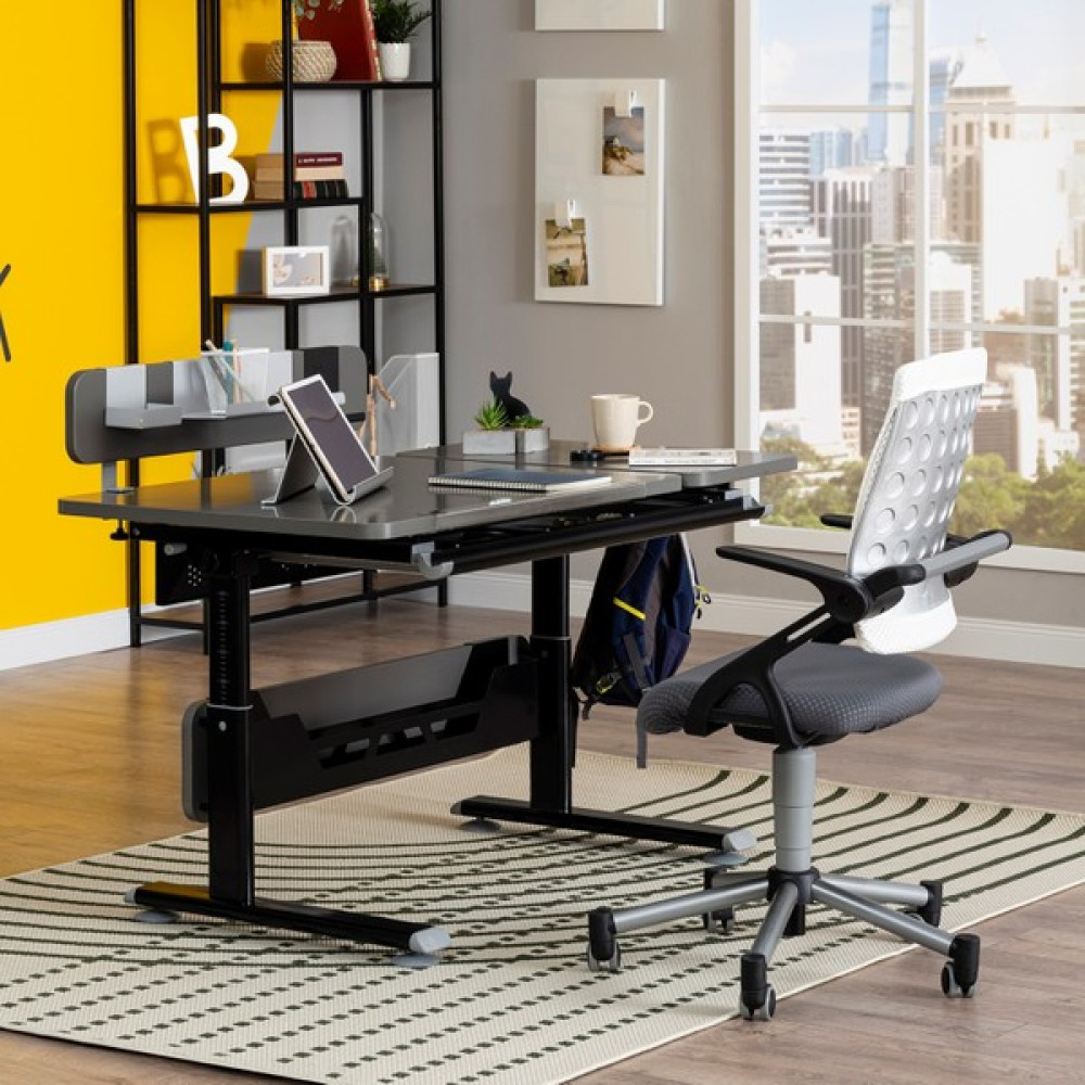 Creo Mobili Vega Standart ,Yükseklik Ayarlı Çekmeceli Raflı Çalışma Masası - Antrasit/gri - 130 x 70 x 75 cm - Antrasit Çalışma Masası Fiyatı