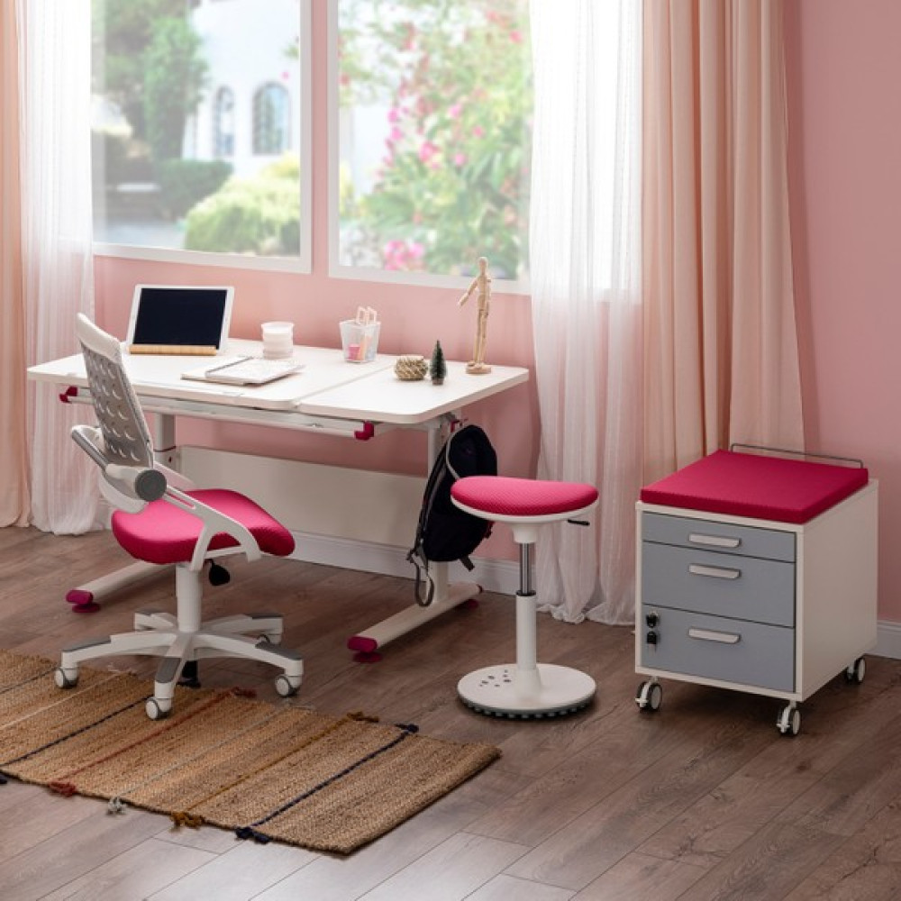 Creo Mobili Vega Standart ,Yükseklik Ayarlı Çekmeceli Raflı Çalışma Masası - Beyaz/fuşya - 130 x 70 x 75 cm - Pembe Çalışma Masası Fiyatı