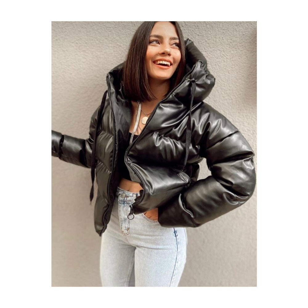 Crep Tekstil Oversize Siyah Şişme Deri Mont L Beden Bayan Mont Fiyatı