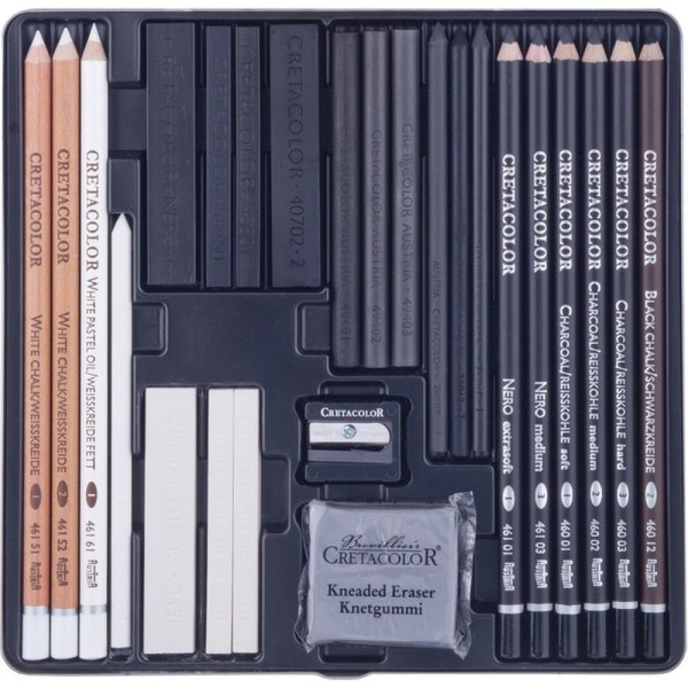 Cretacolor Black & White Box Drawing Set Profesyonel Karakalem Eskiz Çizim Seti 25 Parça Metal Kutu Sanatsal Malzemeler Fiyatı