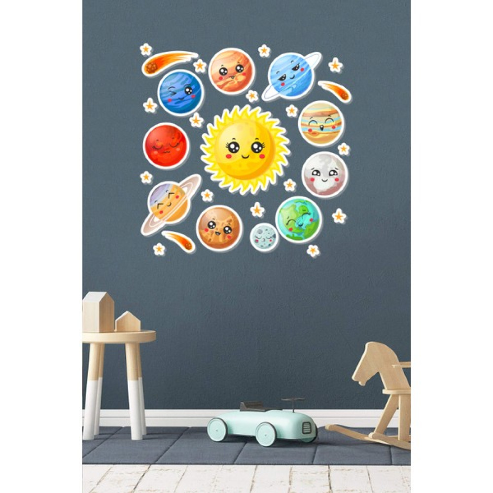 Crevidi Neşeli Gezegenler Serisi Çocuk Odası Duvar Stickeri - 11 x 12 cm - Renkli Sticker Fiyatı