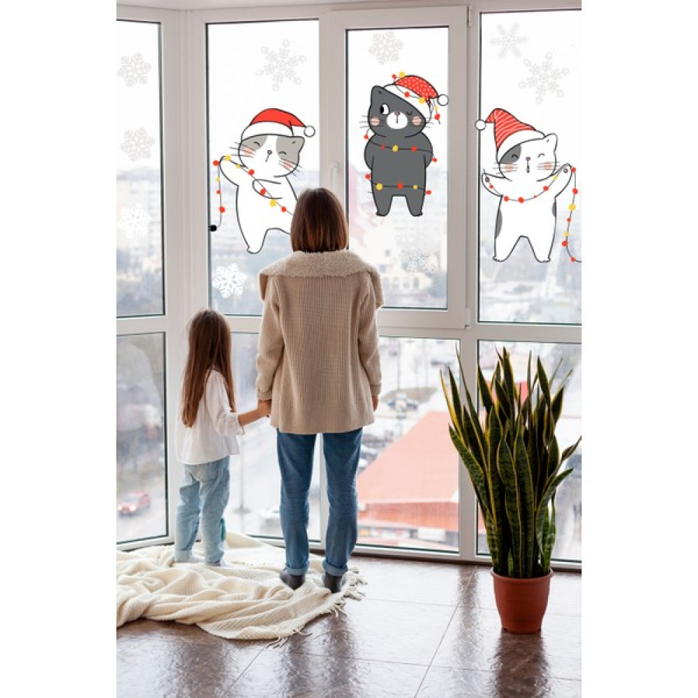 Crevidi Yılbaşı Kutlayan Sevimli Kediler Çocuk Odası Stickeri - 55x45 Sticker Fiyatı