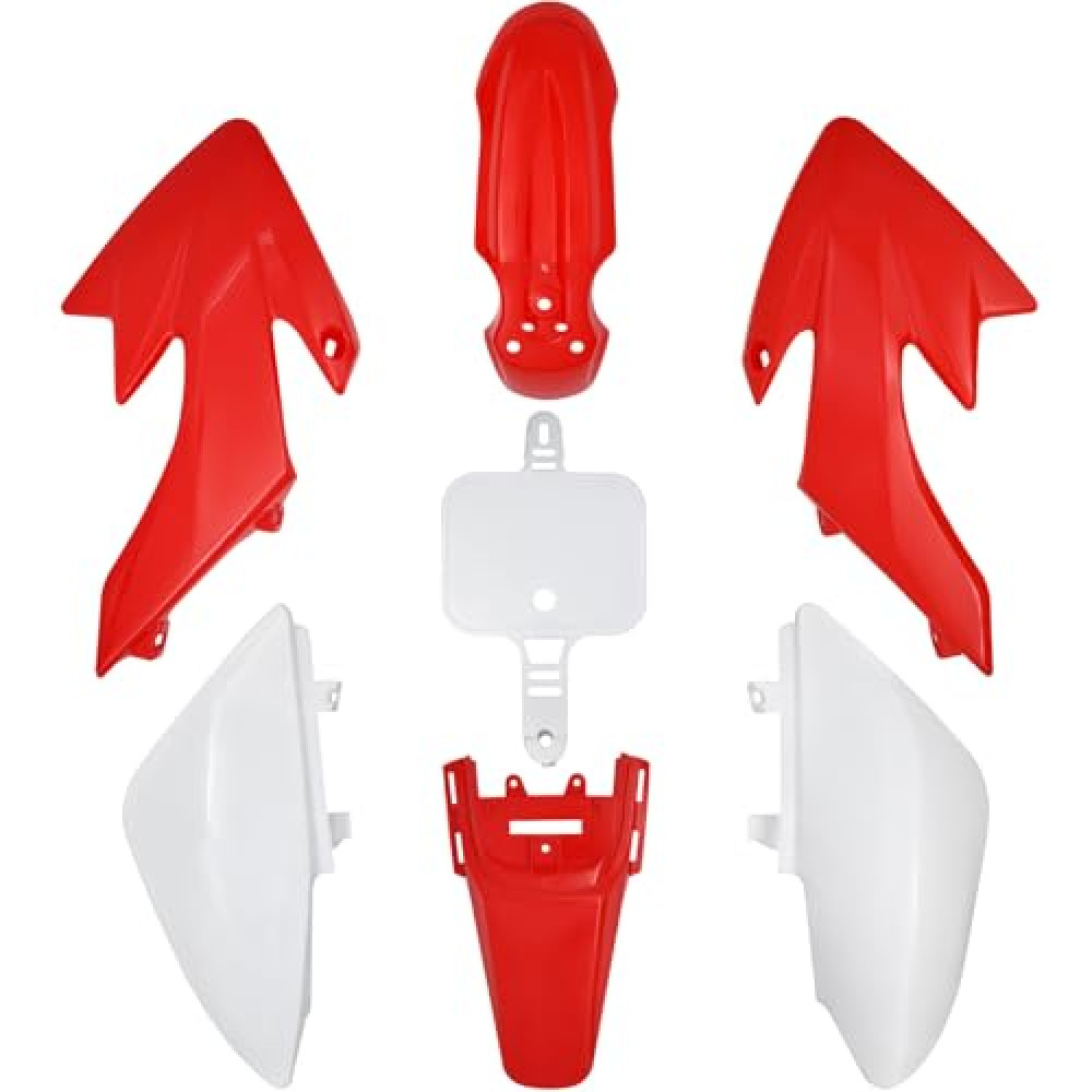 CRF50 Plastics Kit, SSR 125 Plastics Kit Compatible with Honda CRF50 XR50 SDG SSR 107 110 125 Pit Dirt Bike, Red White XR50 Fender Kit with Bolt Work Fairing
