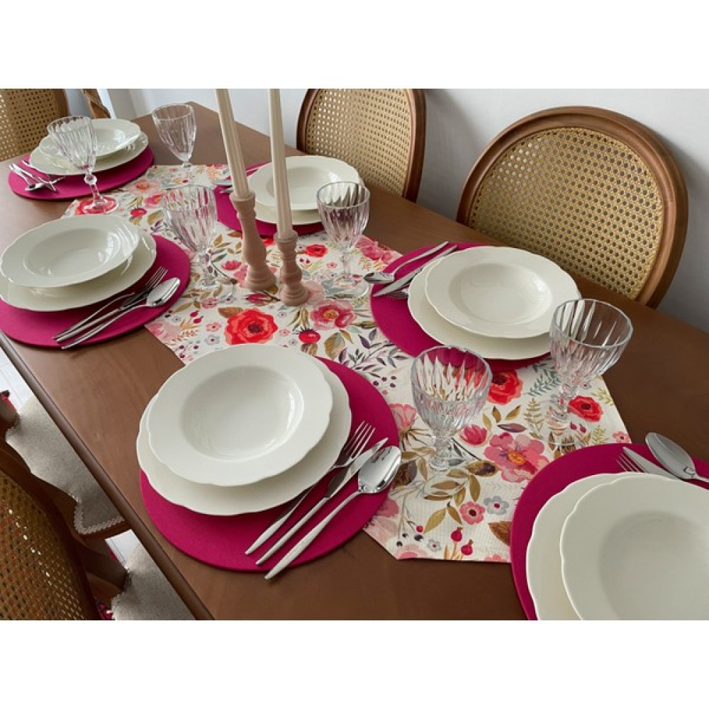 Criggy Lavinya Runner Seti ( 1 Adet Runner & 6 Adet Supla ) - Pembe - Beyaz - 45 x 140 cm Masa Örtüsü Fiyatı
