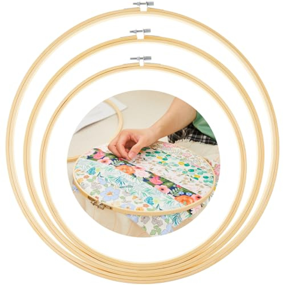 CroBlissful 3 Pcs Large Wooden Quilting Hoop 12/14/16 Inch Round Large Embroidery Hoop No Slip Kit for Embroidery Cross Stitch Craft Sewing