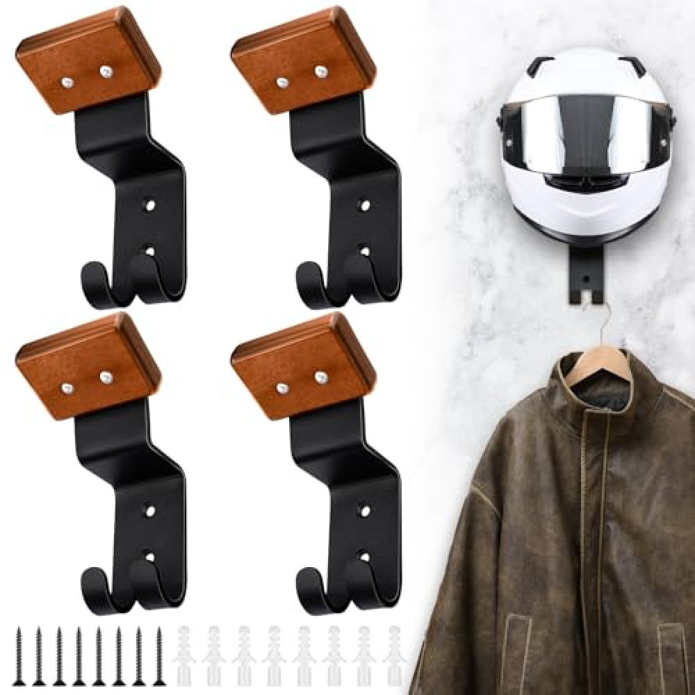 CroBlissful 4 Pcs Helmet Holder Wall Mount Motorcycle Helmet Hanger Rack Motorcycle Gear Rack Headgear Hooks Wall Mount with 2 Key Hooks for Football Police Cycling Tactical Gear Hanger