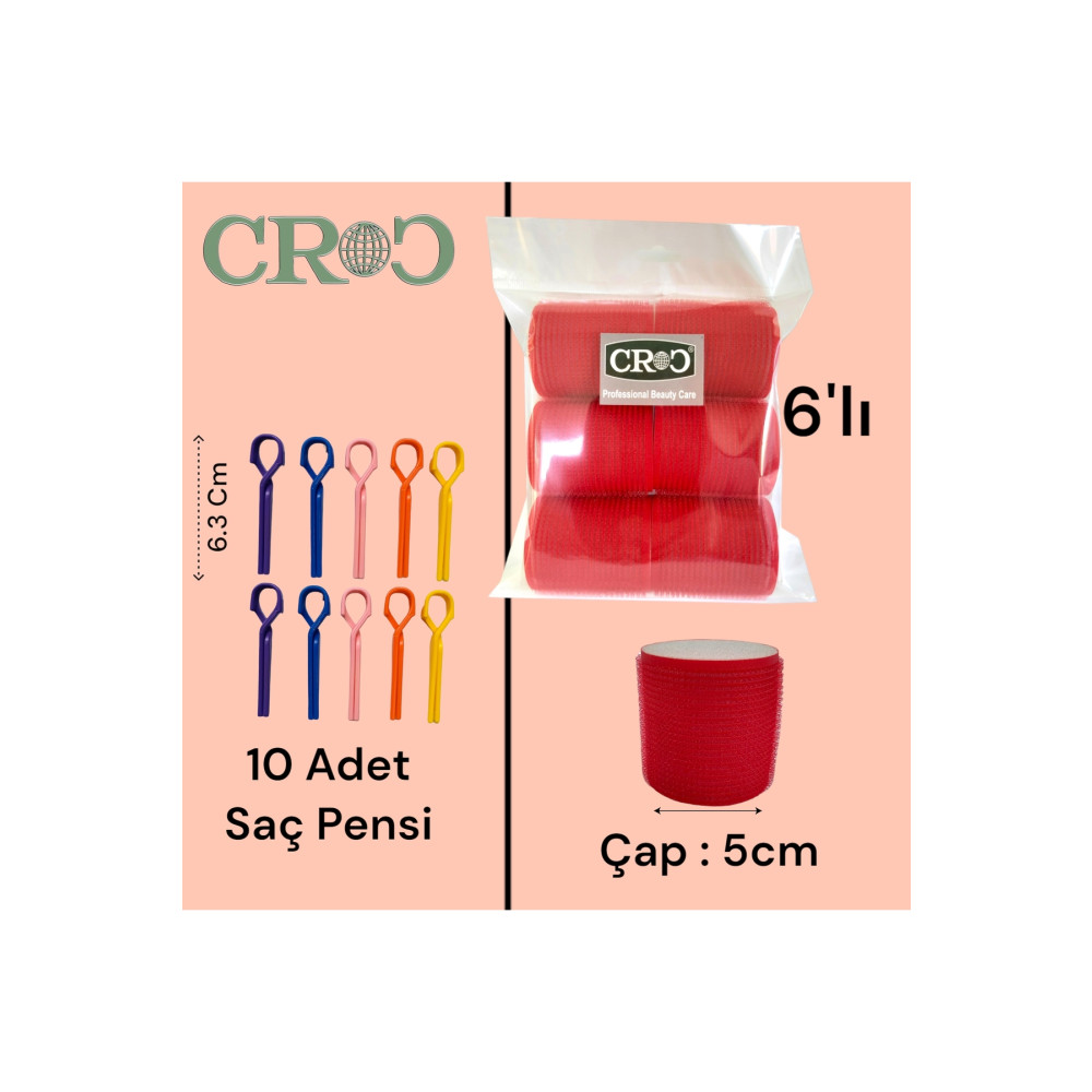 Croc 1203 Kırmızı Cırtlı Sünger Bigudi 6lı Çap 5cm Yapışkanlı Saç Bigudisi (10LU SAÇ PENSLİ) Toka, Taç & Saç Bandı Fiyatı