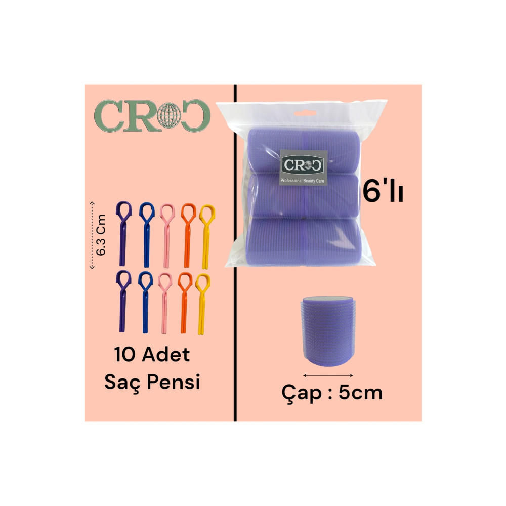 Croc 1203 Mor Cırtlı Sünger Bigudi 6lı Çap 5cm Yapışkanlı Saç Bigudisi (12Lİ SAÇ PENSLİ) Toka, Taç & Saç Bandı Fiyatı