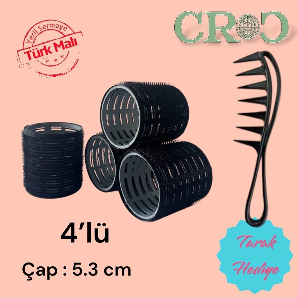 Croc 4lü Büyük Boy Plastik Bigudi Siyah CB23 - Cırtlı Yapışkanlı Saç Bigudisi Diğer Fiyatı