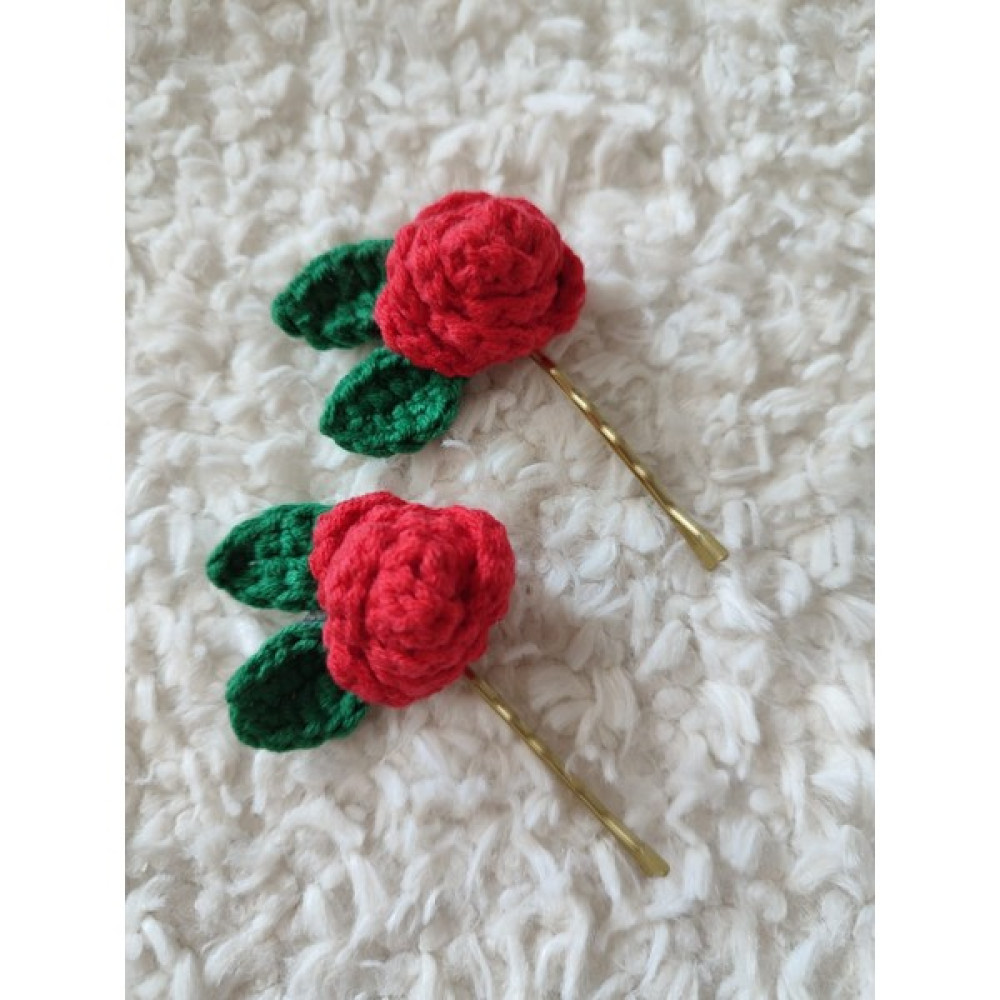 Crochet Design 2'li Kırmızı Gül Detaylı Gold Tel Toka Topuz Tokası Yan Toka Toka, Taç & Saç Bandı Fiyatı
