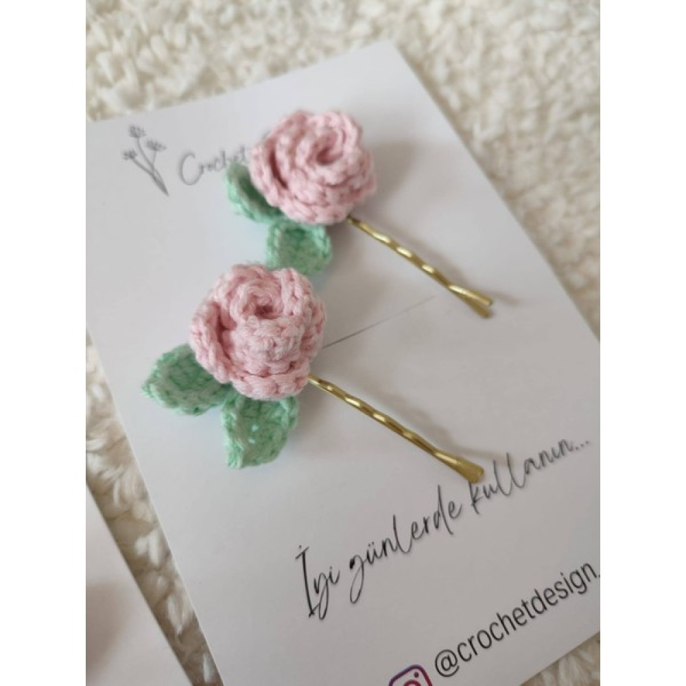 Crochet Design 2'li Pembe Gül Detaylı Gold Tel Toka Topuz Tokası Yan Toka Toka, Taç & Saç Bandı Fiyatı
