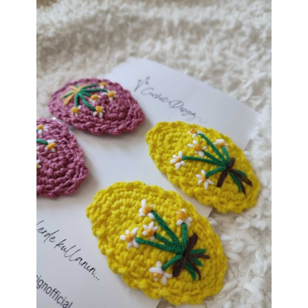 Crochet Design 4 Adet Papatya Işlemeli Örgü Toka Çıt Çıt Toka Amigurumi Toka Toka Seti Papatya Toka Toka, Taç & Saç Bandı Fiyatı