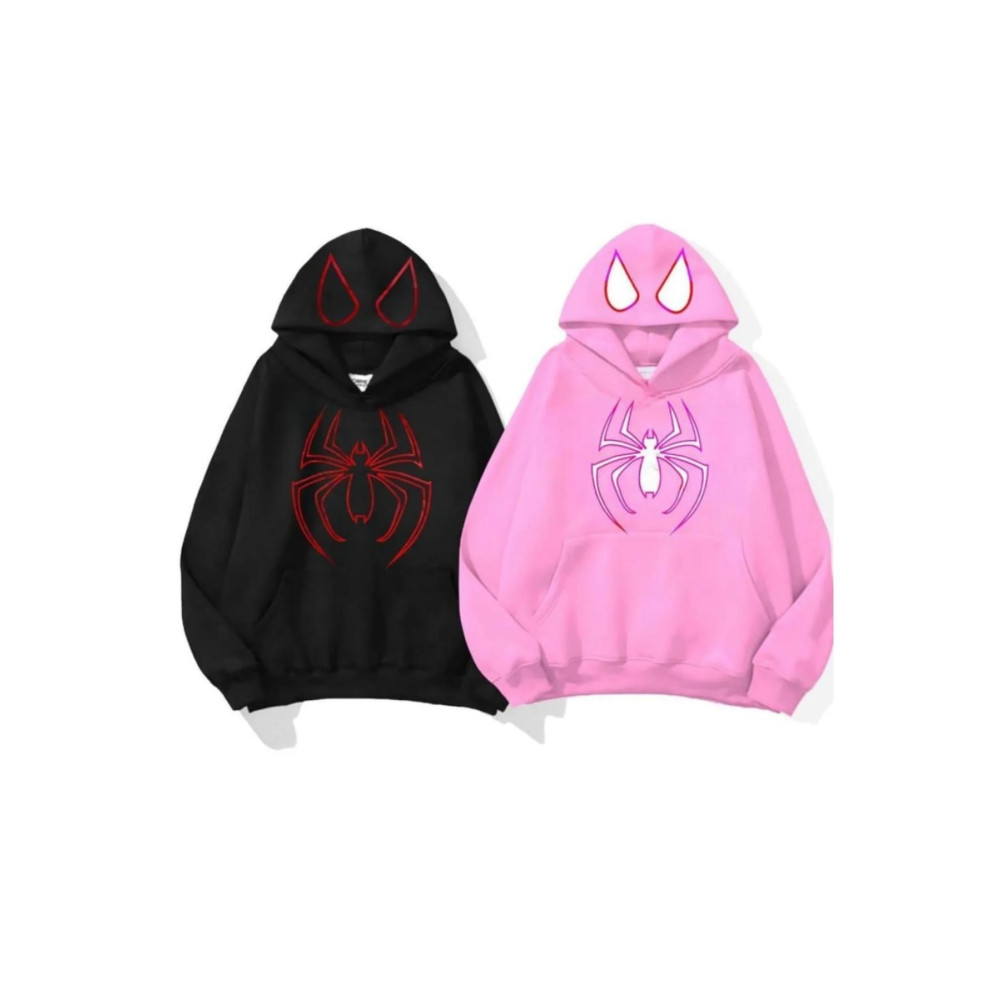 Crochet Tekstil Siyah pembe örümcek baskılı sevgili kombini XL Beden Bayan Sweatshirt Fiyatı