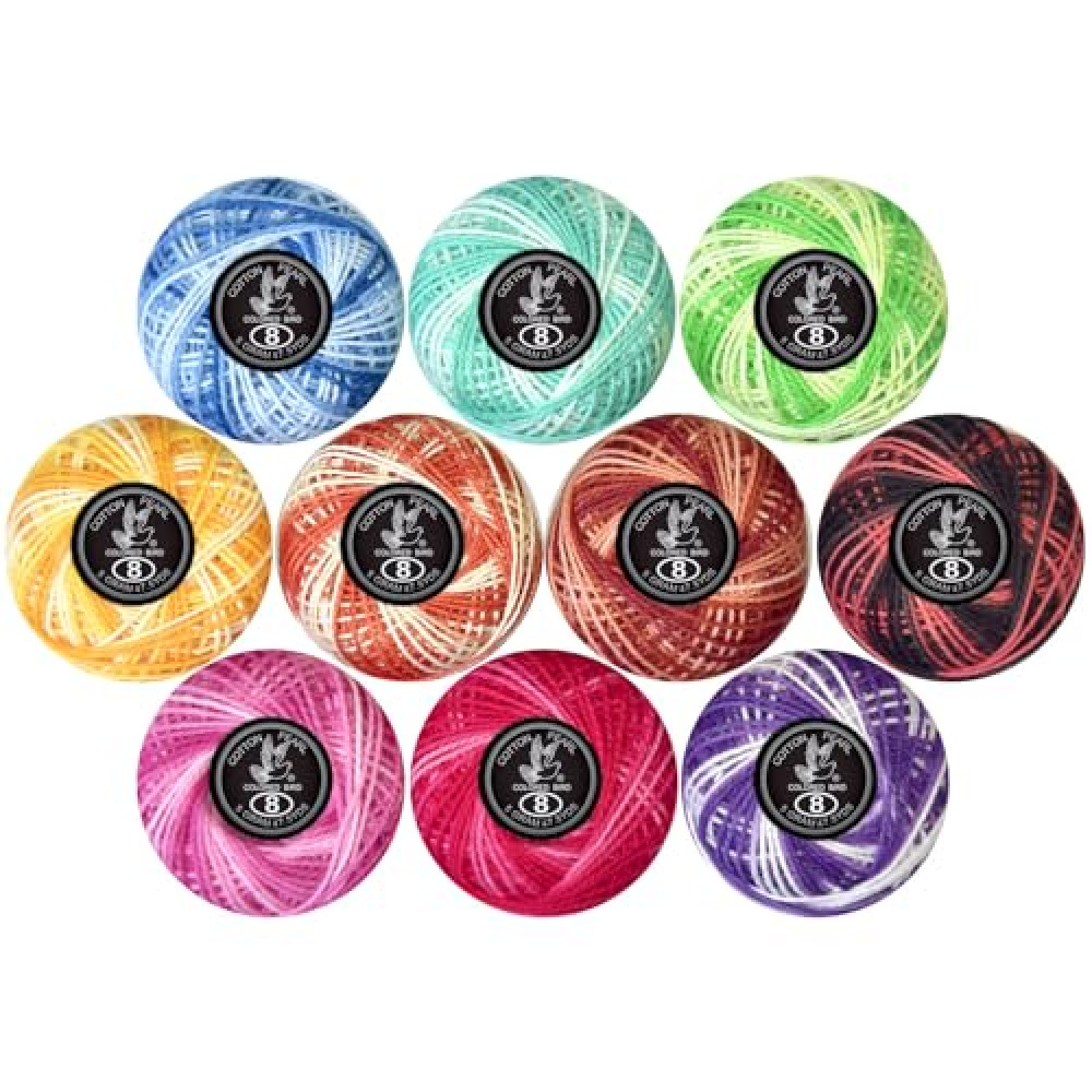 Crochet Thread 10 Balls Cardinal Size 8 for Crochet Hardanger Cross Stitch Needlepoint Hand Embroidery (Variegated colros)