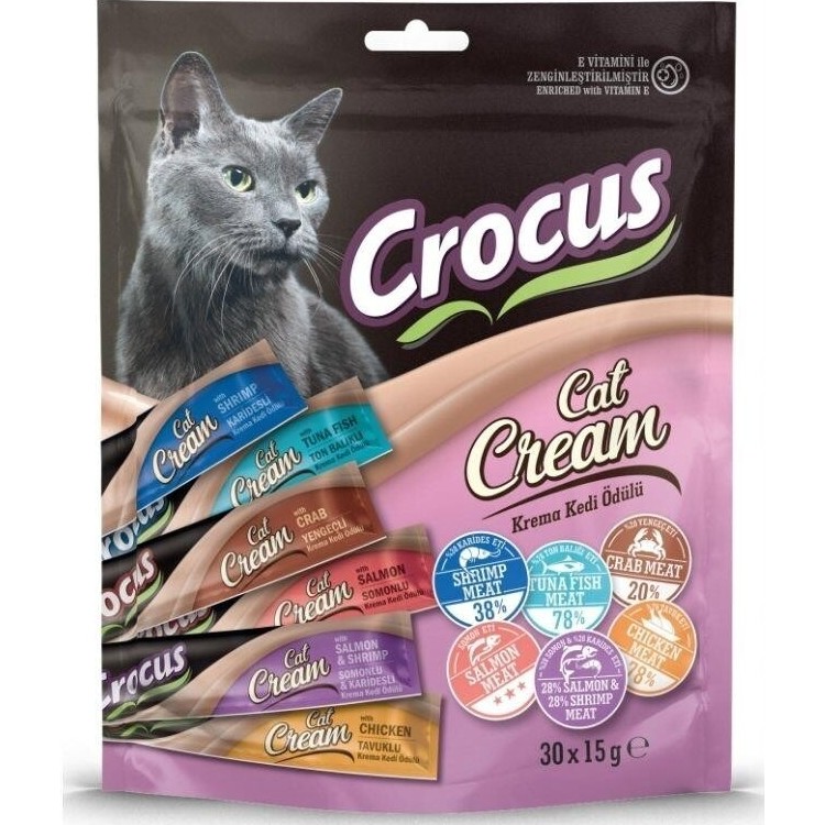 Crocus Kedi Ödülü Krema 6 Çeşit 30 x 15 gr Tavuk, Ton Balığı, Karides Lezzetleri ile Evcil Hayvan Ürünleri Fiyatı