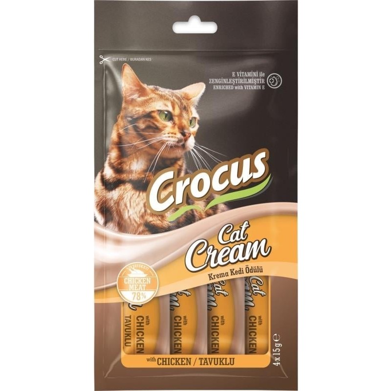Crocus Tavuklu Krema Kedi Ödülü 4x15g Lezzetli ve Sağlıklı Ödül Kediler İçin Diğer Fiyatı