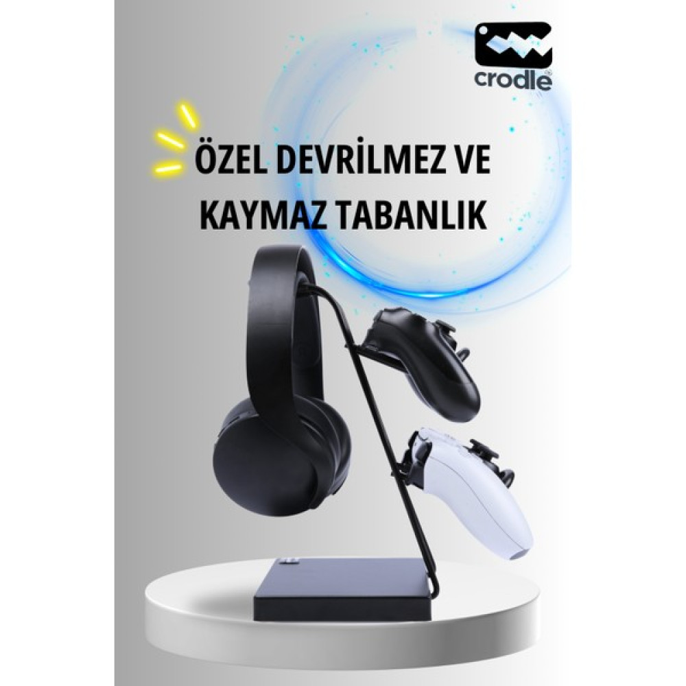 Crodle Siyah Ahşap ve Siyah Metal Gaming Ps4 Ps5 Xbox Joystick Controller Tutucu ve Kulaklık Dikey Standı Kulaklık Aksesuarı Fiyatı