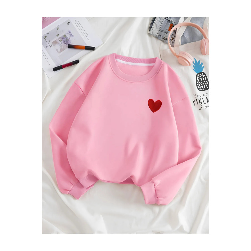CROFT Kadın Kalp Baskılı Bisiklet Yaka Oversize Sweatshirt L/XL Beden Bayan Sweatshirt Fiyatı