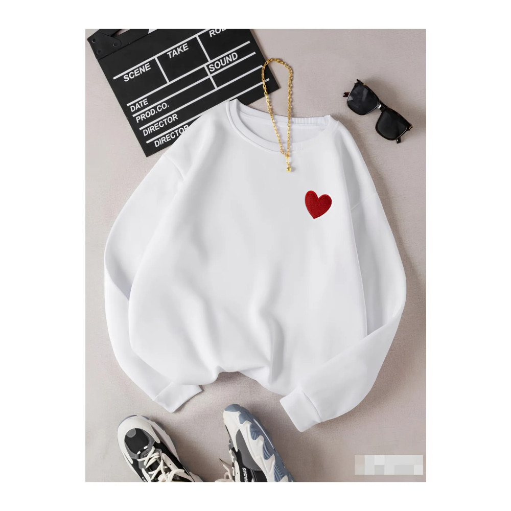 CROFT Kadın Kalp Baskılı Bisiklet Yaka Oversize Sweatshirt M/L Beden Bayan Sweatshirt Fiyatı