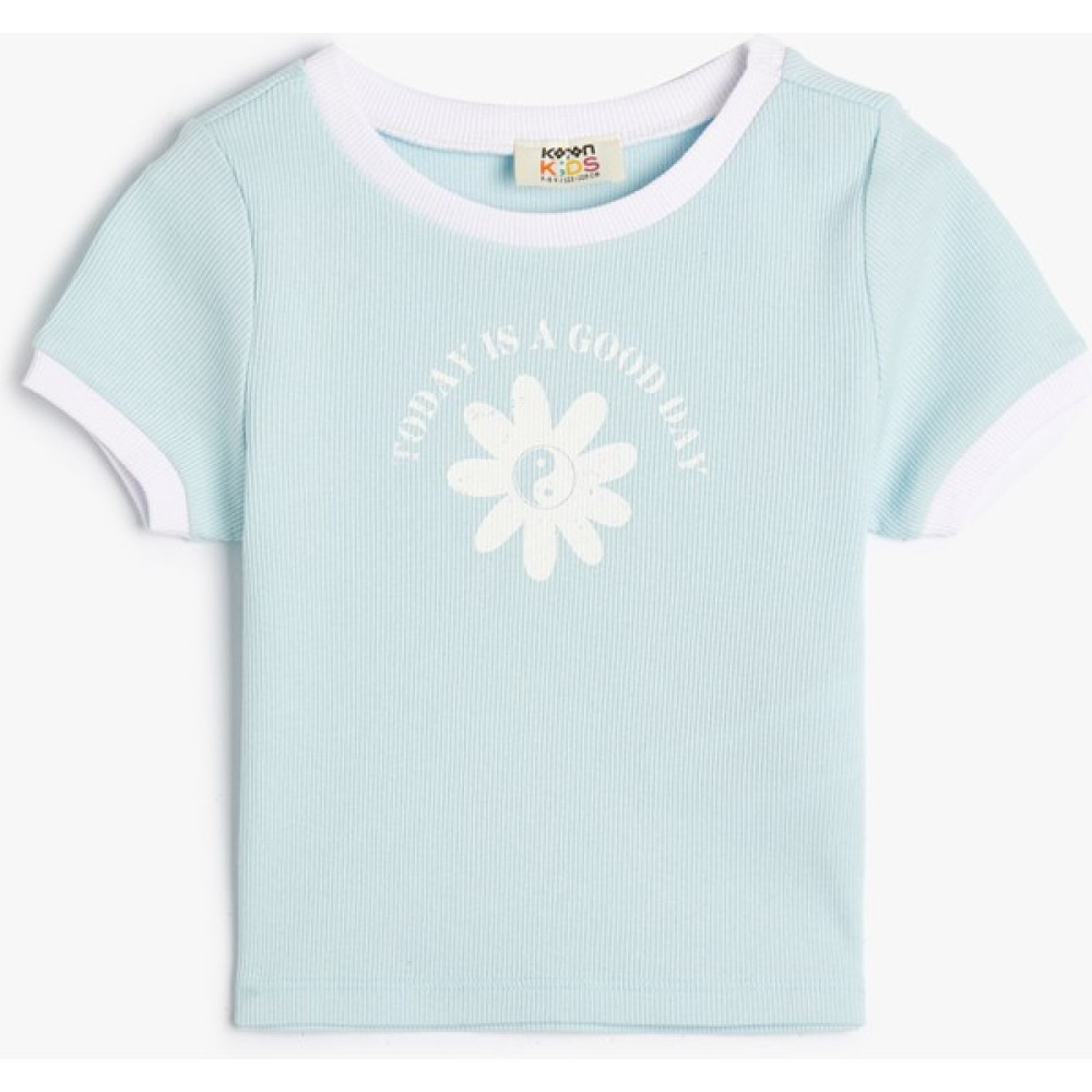 Crop Tişört Çiçek Baskılı Kısa Kollu Bisiklet Yaka Pamuklu Kız Çocuk T-shirt Fiyatı