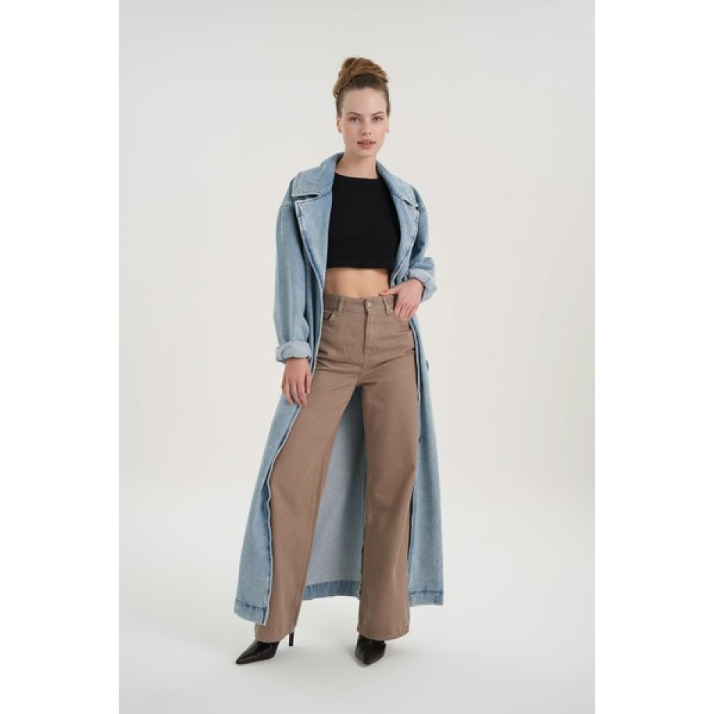 Cross Jeans Açık Mavi Uzun Oversize Jean Trençkot C 4538-136 Kadın Trençkot Fiyatı