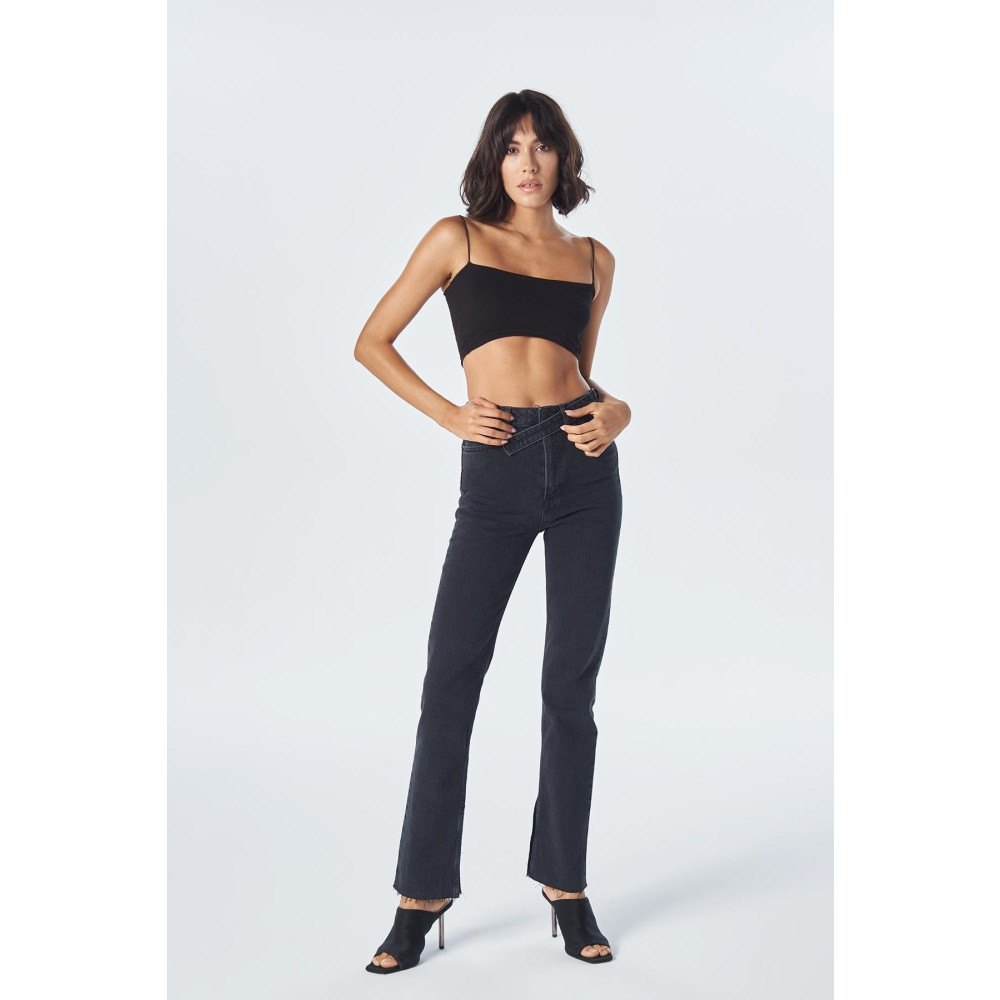CROSS JEANS Antrasit Slim Straight Paçası Yırtmaçlı Çapraz Kemerli Jean Pantolon C 4556-011 24/30 Beden Bayan Jeans / Kot Pantolon Fiyatı