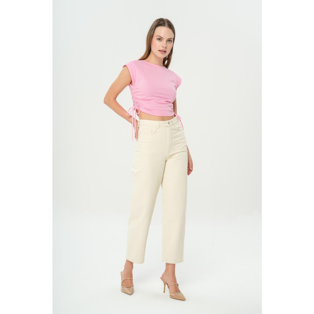 CROSS JEANS Ariana Ekru Yüksek Bel Patı Fermuarlı Mom Jean Pantolon 23 Beden Bayan Jeans / Kot Pantolon Fiyatı