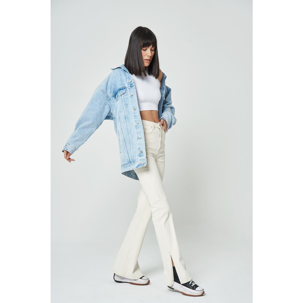 CROSS JEANS Aurora Ekru Yüksek Bel Paçası Yırtmaçlı Fermuarlı Flare Fit Jean Pantolon 34 Beden Bayan Jeans / Kot Pantolon Fiyatı