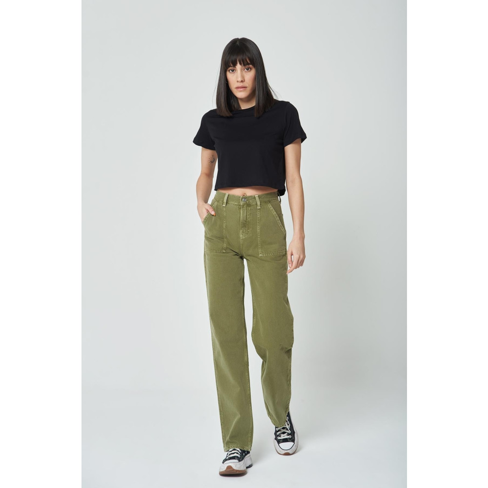 CROSS JEANS Diana Açık Haki Aplike Cep Detaylı Yüksek Bel Dad Straight Fit Fermuarlı Jean Pantolon C 4517-051 27/34 Beden Bayan Jeans / Kot Pantolon Fiyatı