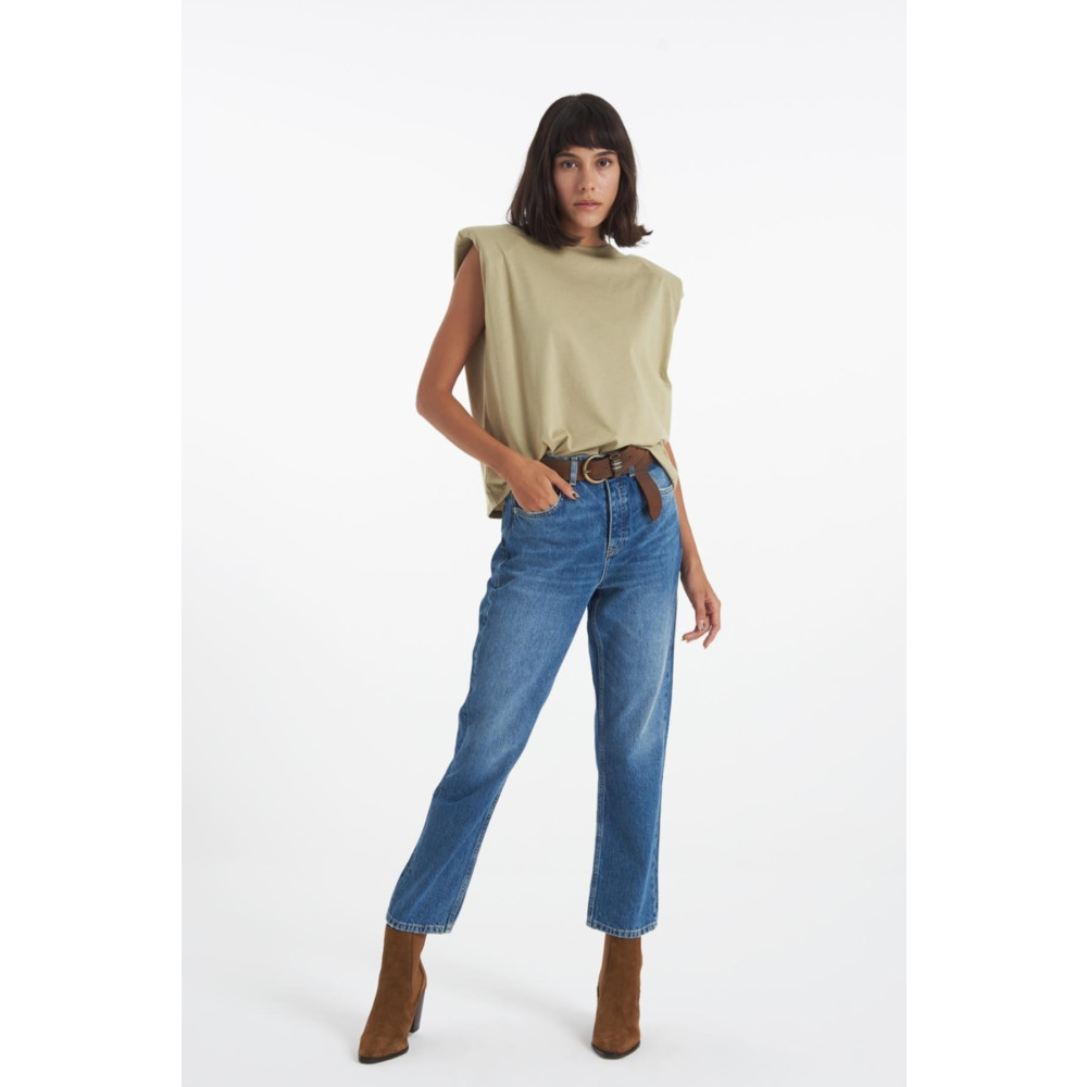 CROSS JEANS Eliza Cropped Orta Mavi Yüksek Bel Straight Fit Düğmeli Jean Pantolon 26/32 Beden Bayan Jeans / Kot Pantolon Fiyatı