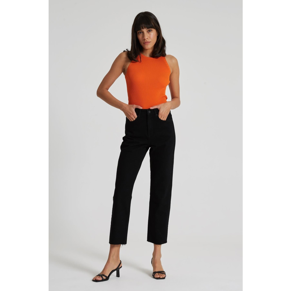 CROSS JEANS Elıza Cropped Siyah Paçası Kesikli Straight Cropped Fit Jean Pantolon 34/32 Beden Bayan Jeans / Kot Pantolon Fiyatı