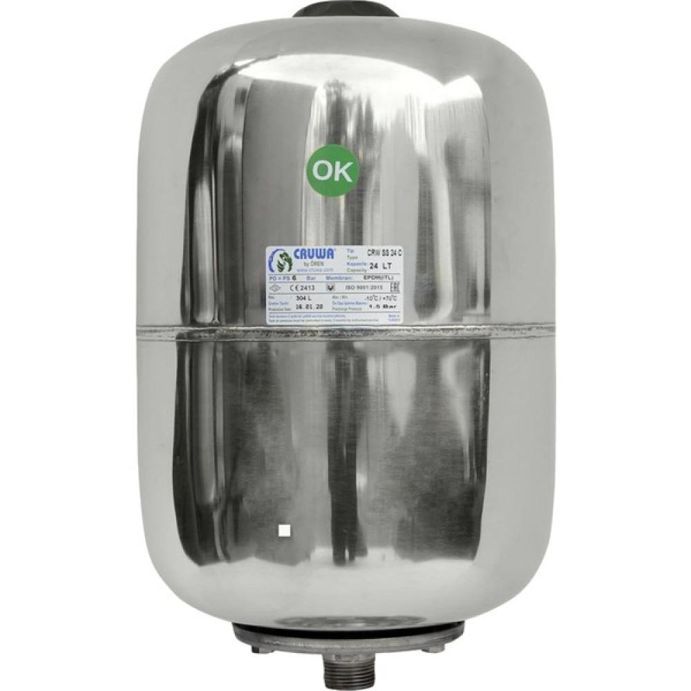 Cruwa 24 Litre Silindirik Tip Paslanmaz Hidrofor Tankı 8 Bar - 24 lt - Gri Su Motoru Fiyatı